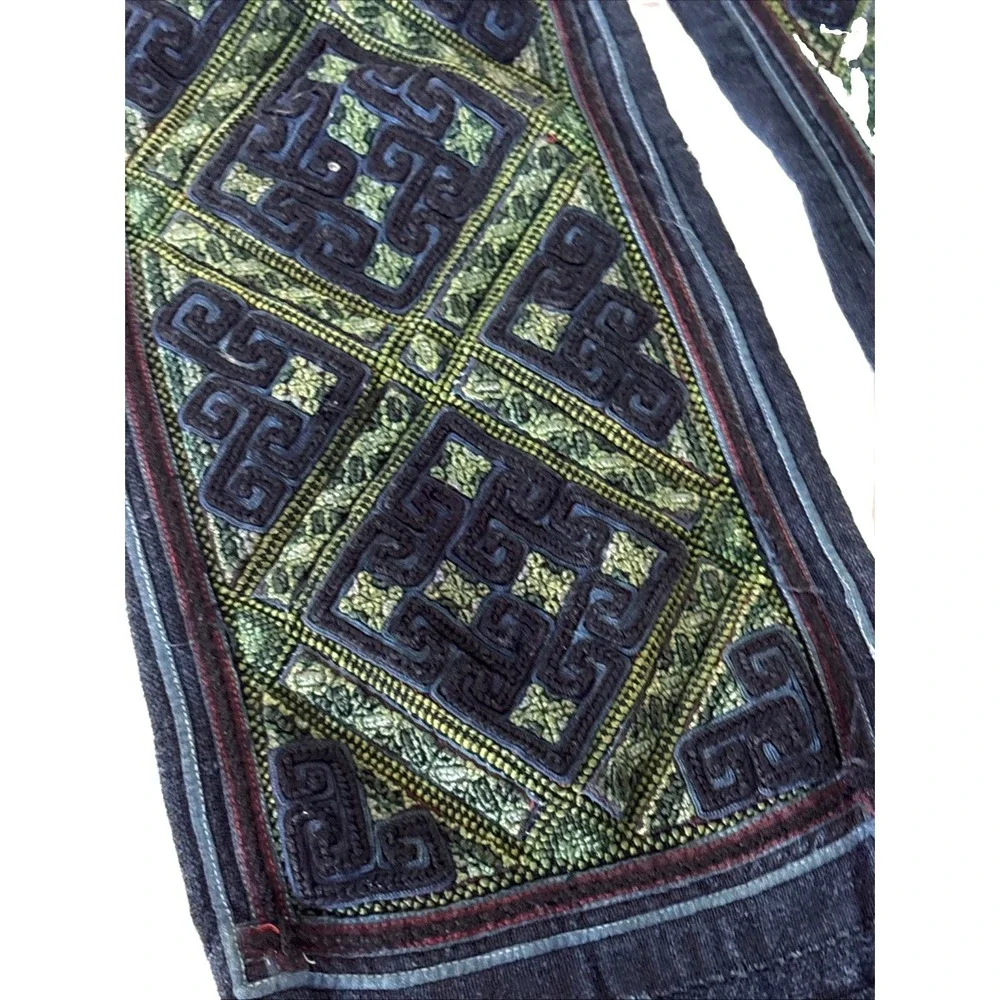 Vintage Hmong Cotton Hand Embroidered Indigo Belt with Fringe